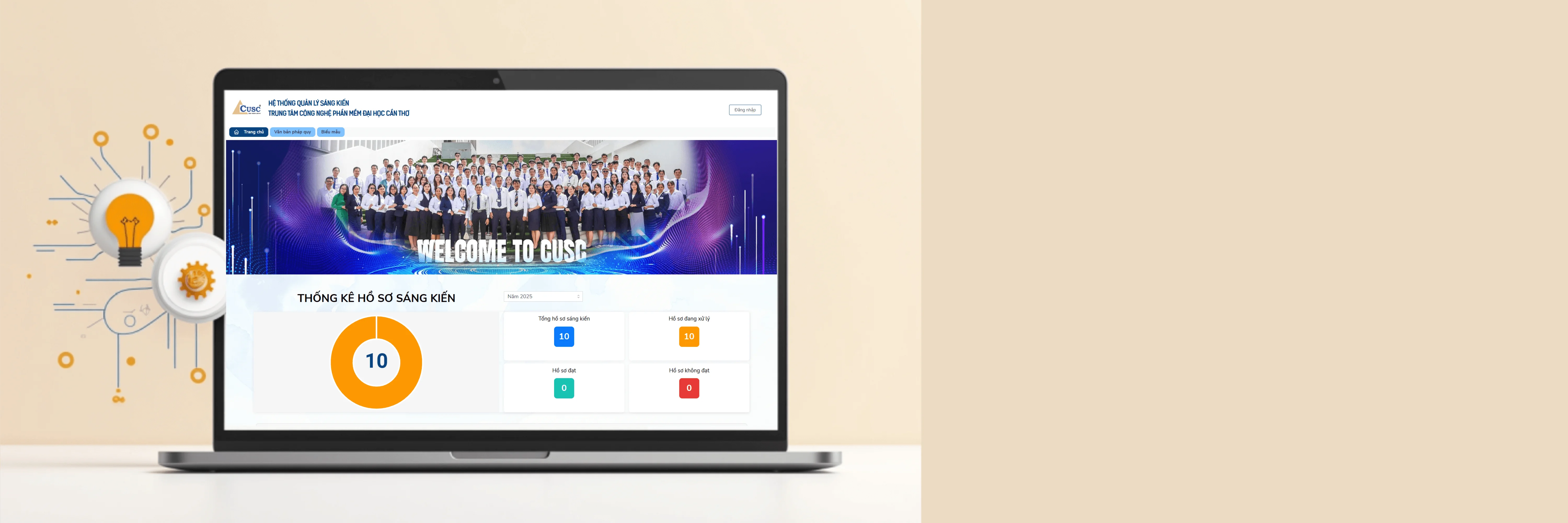 Giao diện phần mềm quản lý sáng kiến CUSC-IES