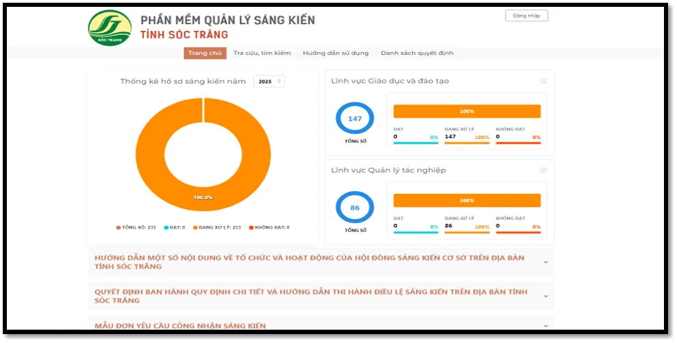 Phần mềm quản lý sáng kiến triển khai tại Sở KH&CN Sóc Trăng